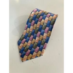 Cocktail Colors 100% Silk Men's Neck Tie Pink & Blue Geometric JL